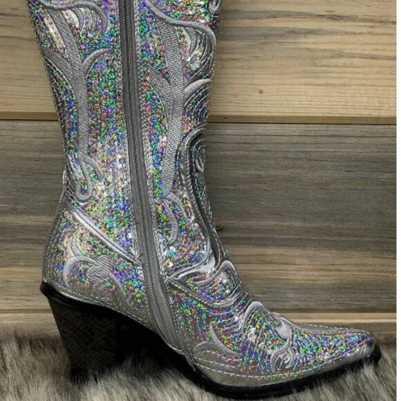 NFR Ready Helen's Heart silver sequin boots, size 8.5 - Picture 6 of 7